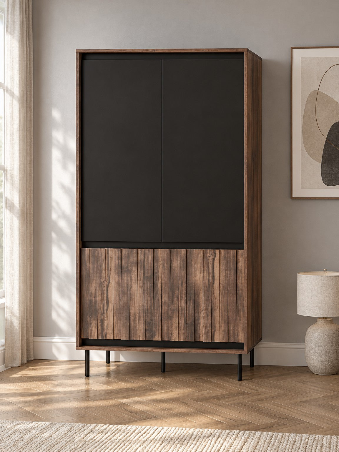 Szafa LEKORA 102 cm S-1 - orzechowy / czarny / metal