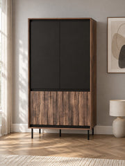 Szafa LEKORA 102 cm S-1 - orzechowy / czarny / metal