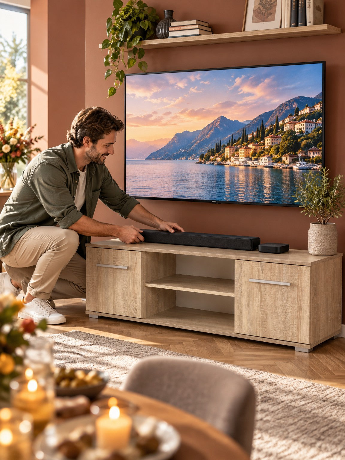Szafka RTV ACHERNAR 137 cm RTV1 - dąb sonoma - aranżacja