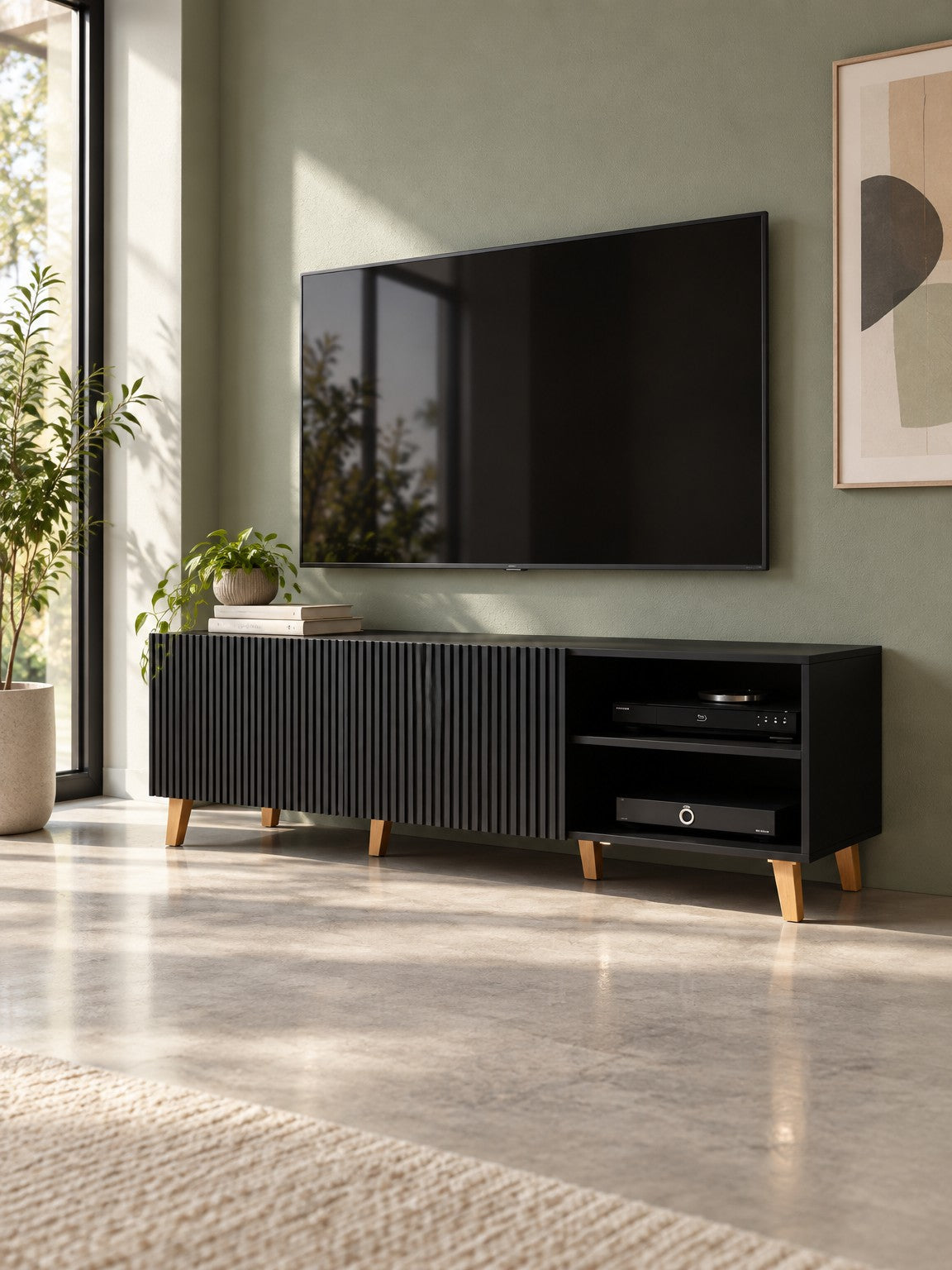 Szafka RTV ATENA 150 cm - czarny / tworzywo
