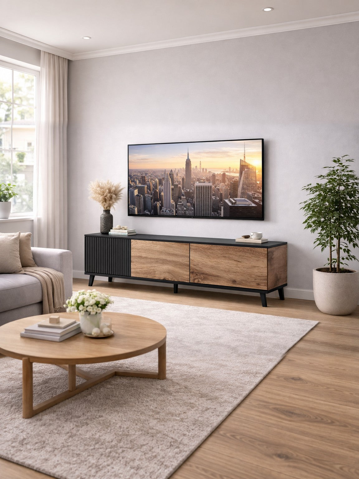 Szafka RTV BLAKUS 150 cm - kolor dąb i czarny