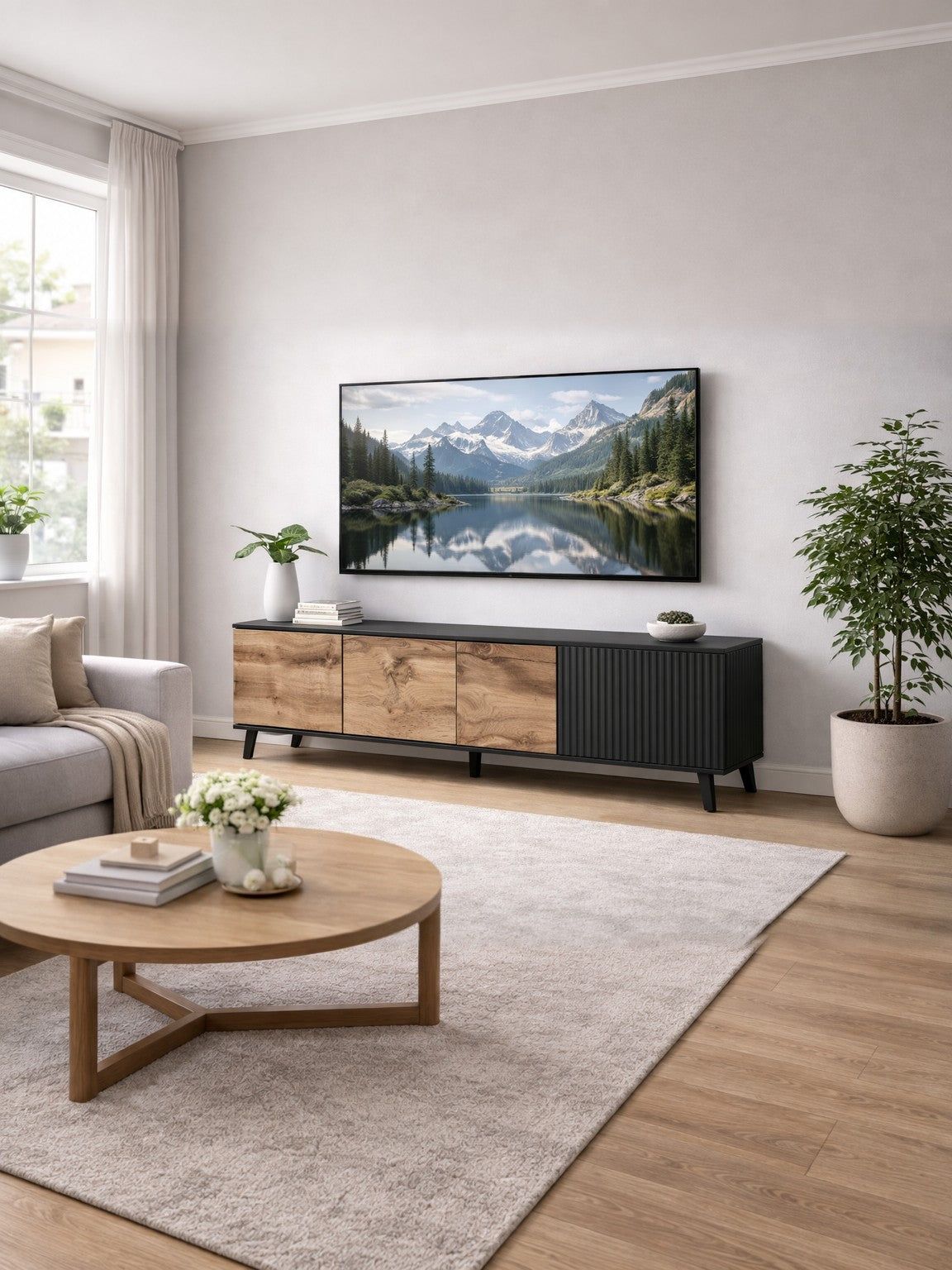 Szafka RTV BLAKUS 200 cm - kolor dąb i czarny