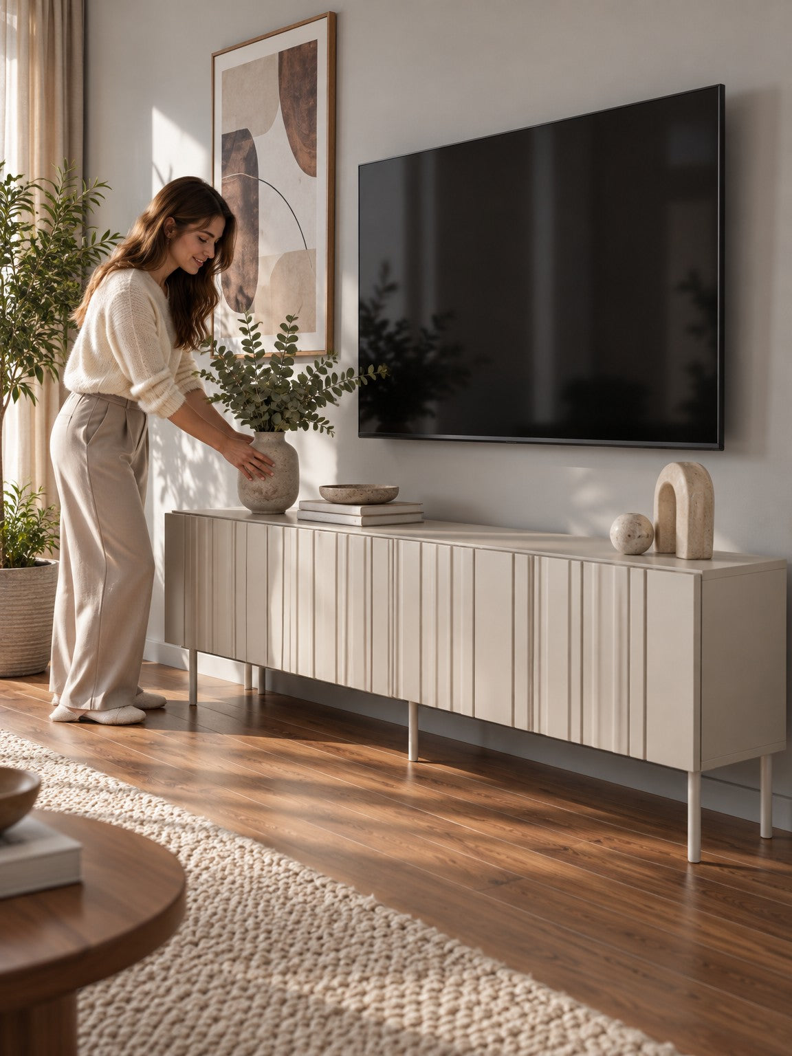Szafka RTV CHORA 200 cm - beżowy - aranżacja