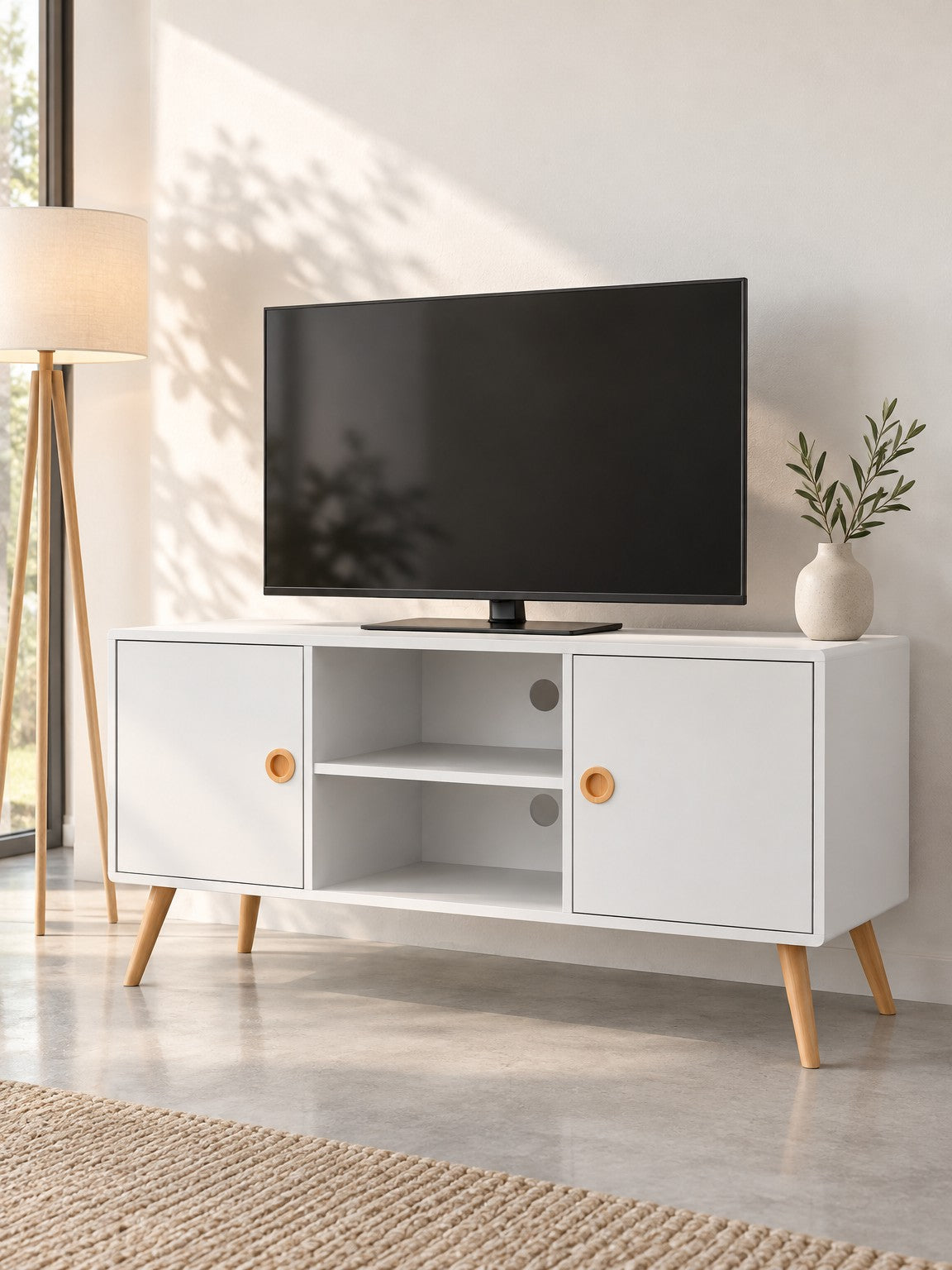Szafka RTV CZAMA 120 cm RTV1 - biały / lite drewno