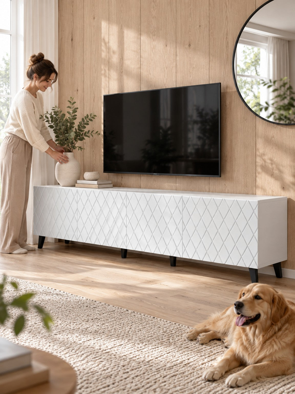 Szafka RTV ELAS 200 cm - biały - aranżacja