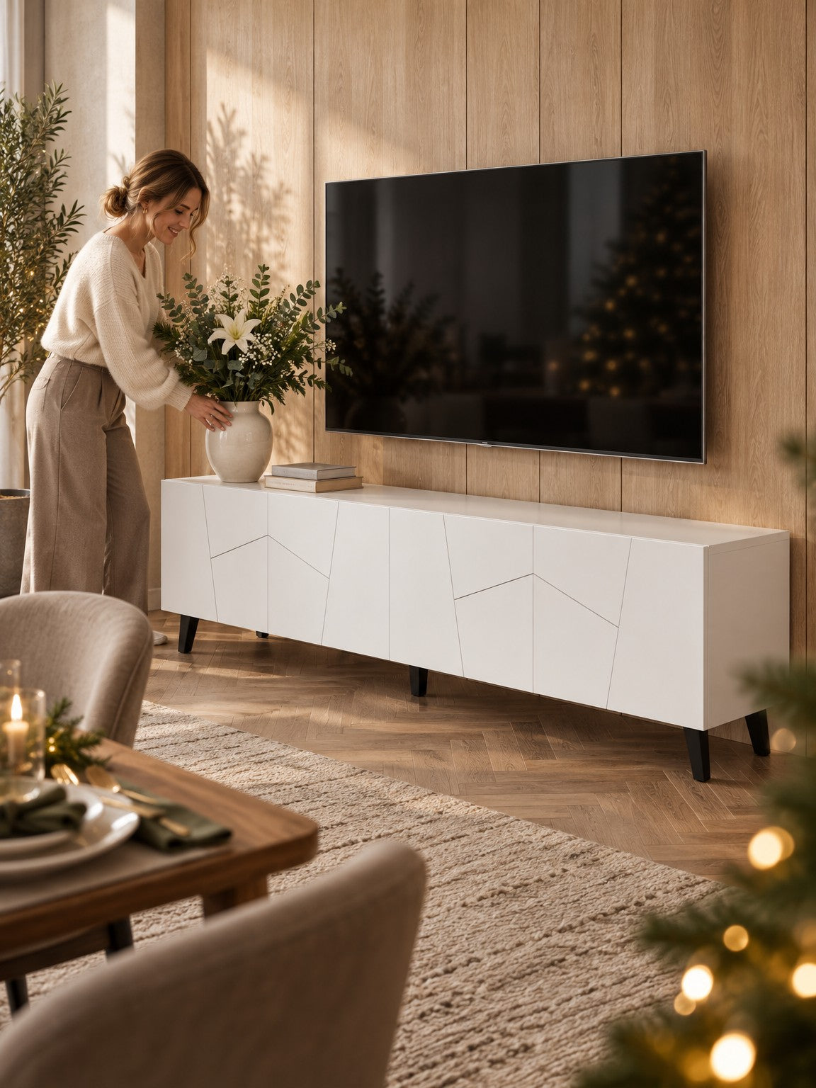 Szafka RTV FENA 200 cm - biały / tworzywo - aranżacja