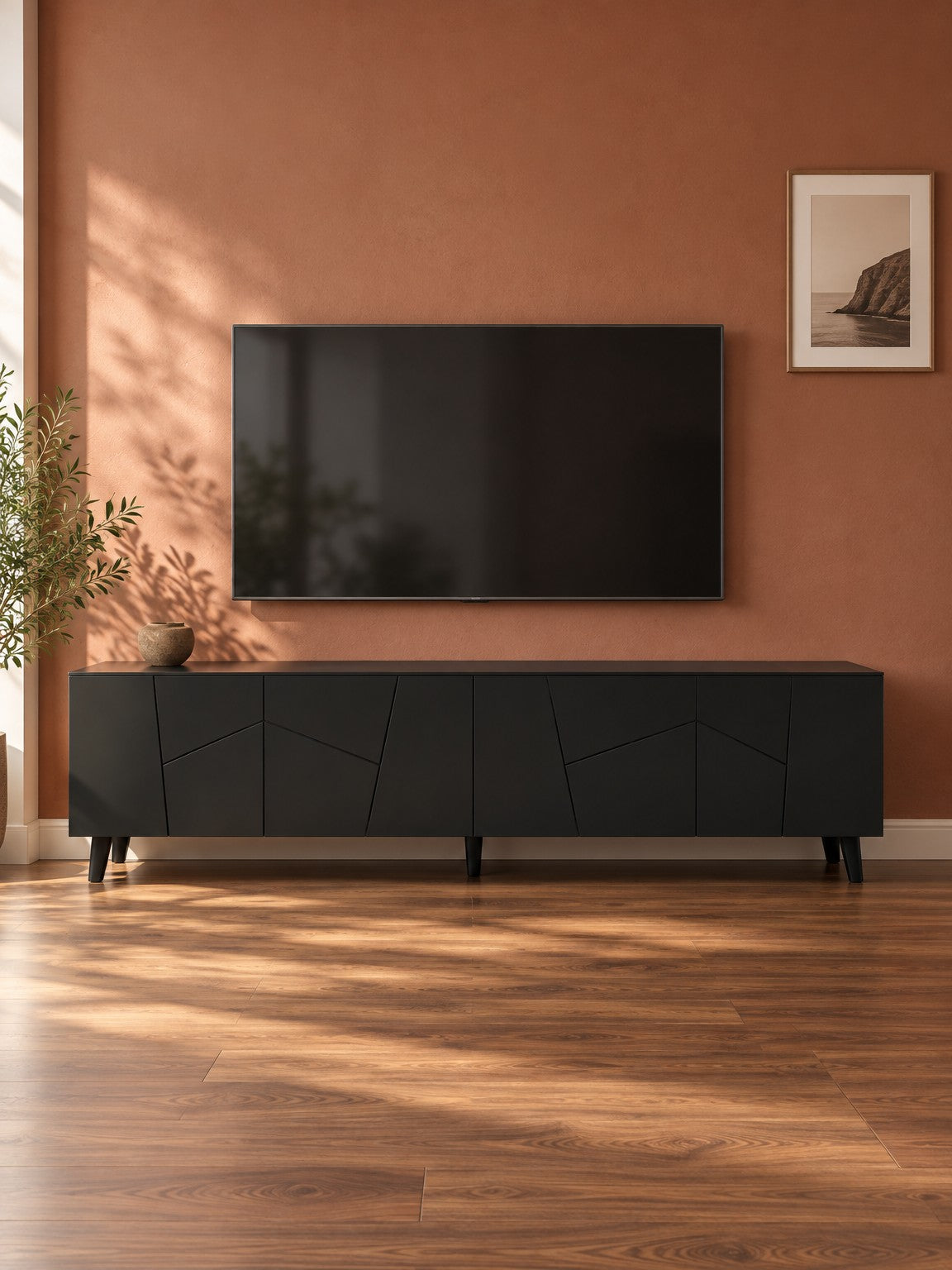 Szafka RTV FENA 200 cm - czarny / tworzywo