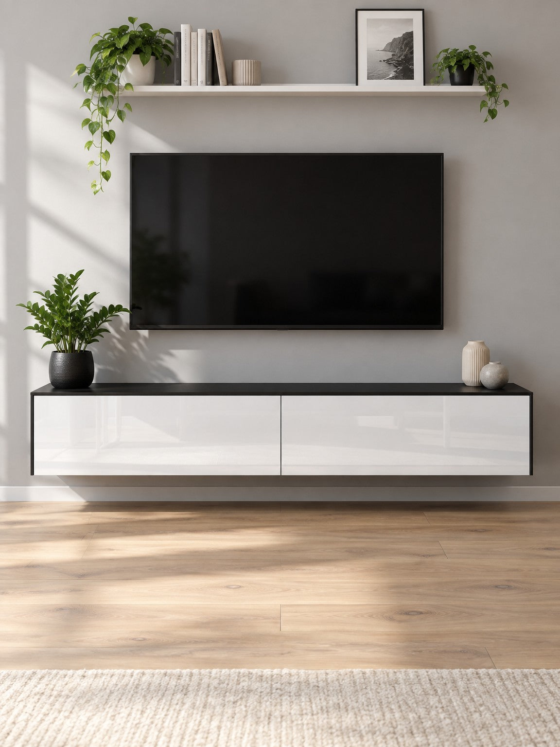 Szafka RTV FODA 180 cm - czarny / biały