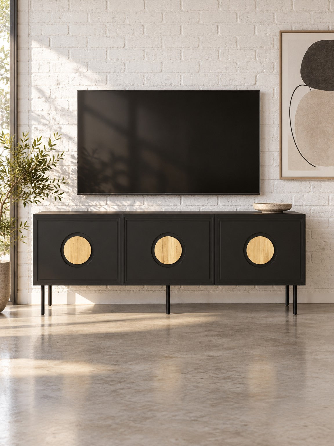 Szafka RTV MURI 150 cm 3-drzwiowa - czarny / dąb craft