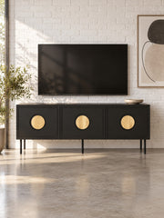 Szafka RTV MURI 150 cm 3-drzwiowa - czarny / dąb craft