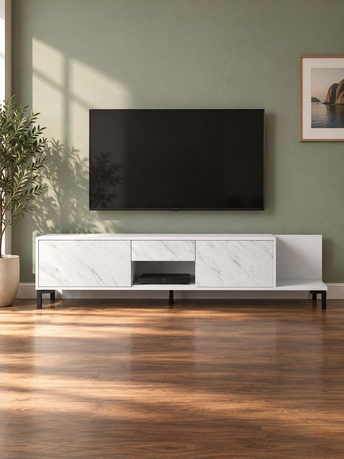 Szafka RTV POMI 195 cm - biały / marmur