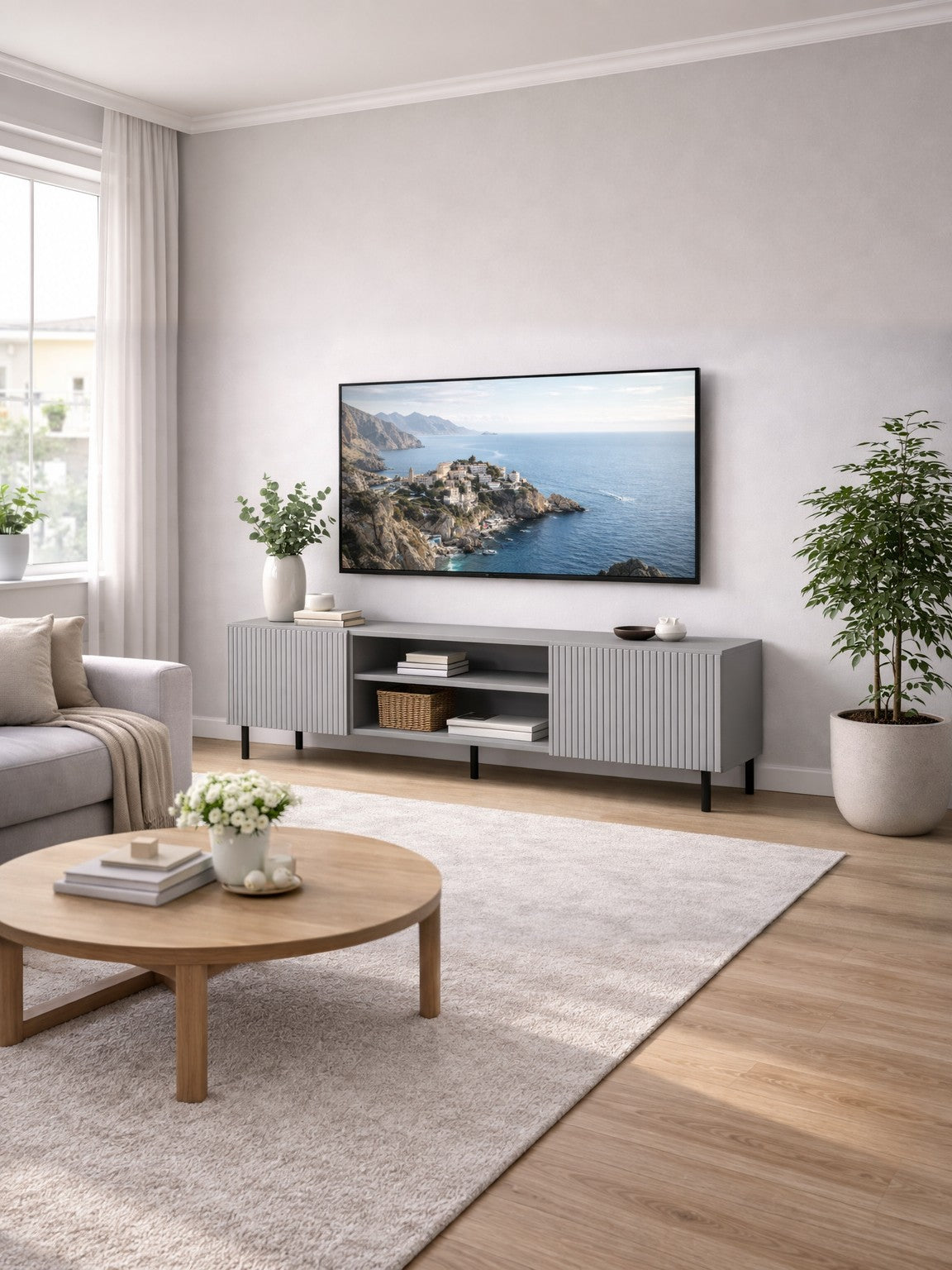 Szafka RTV SCANDI 180 cm - kolor jasny popiel