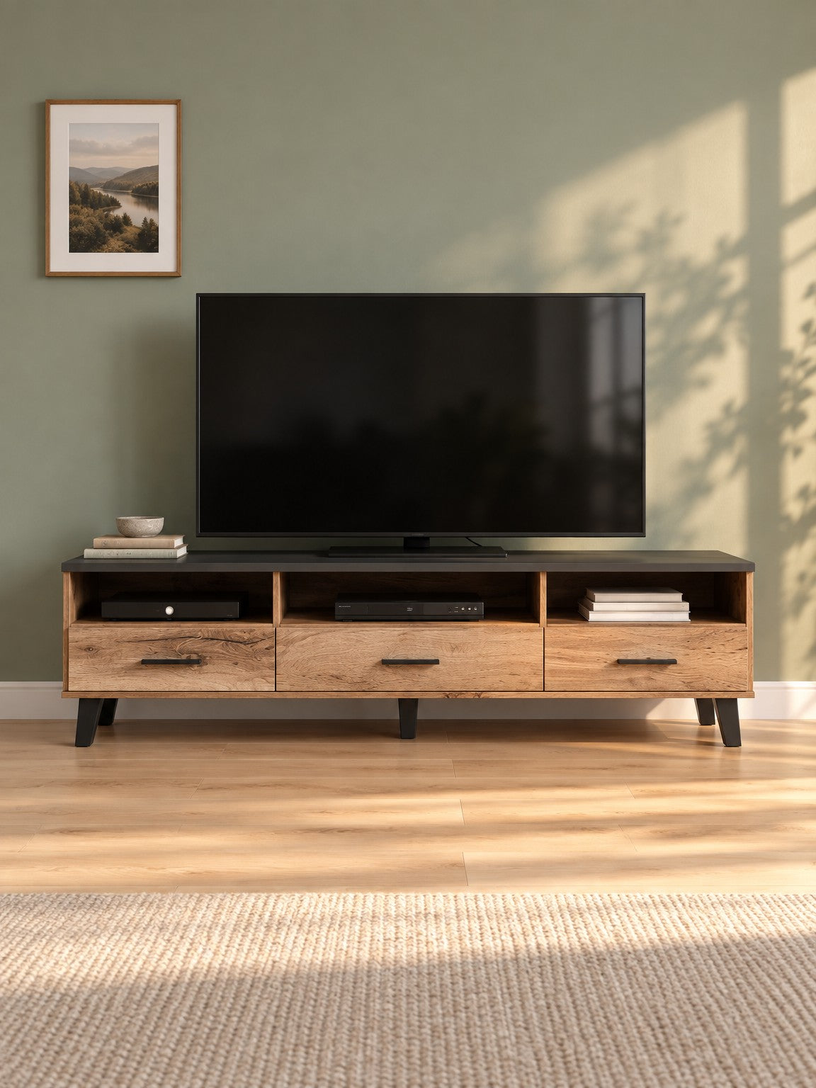 Szafka RTV SENI 180 cm - dąb wotan / czarny