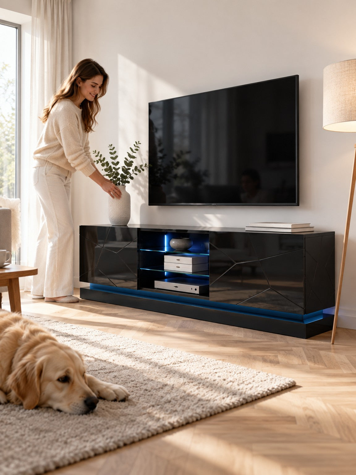 Szafka RTV ZORA 200 cm - czarny - aranżacja