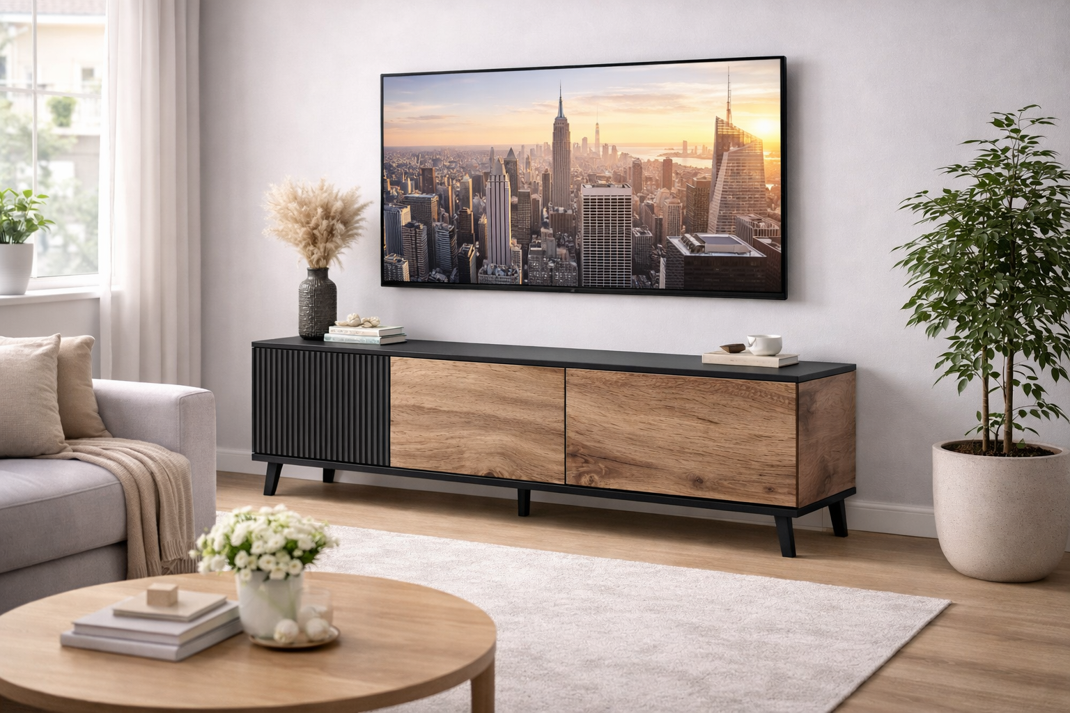 Szafka RTV BLAKUS 150 cm - kolor dąb i czarny