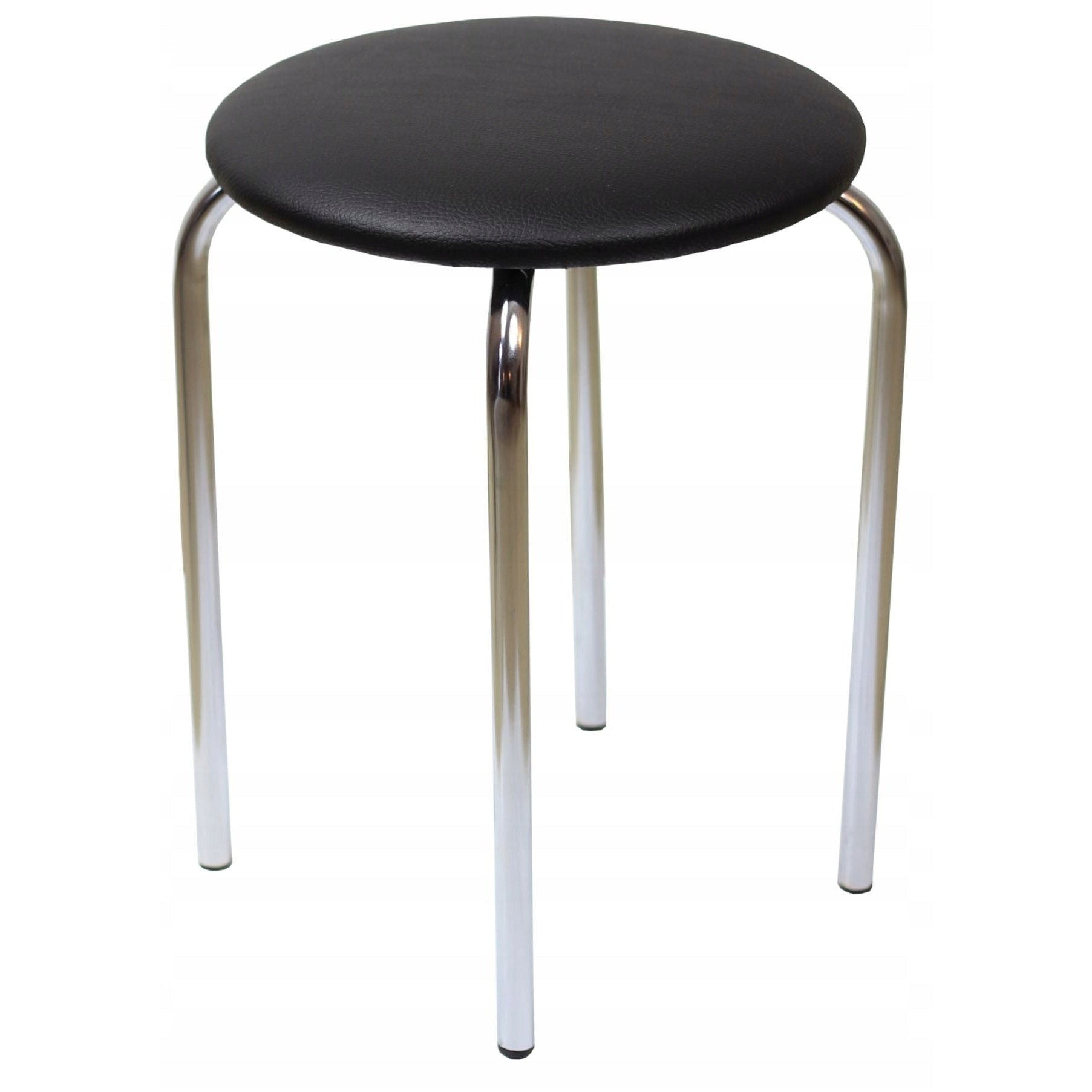 Taboret Furnitex z czarnym siedziskiem z ekoskóry na metalowych, chromowanych nogach