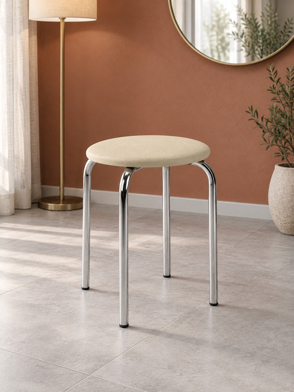 Taboret JALA - srebrny / beżowy / metal