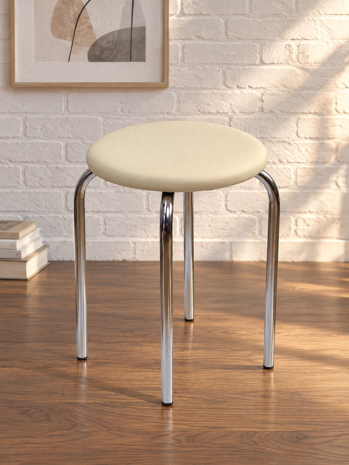Taboret NAMINA - kremowy / srebrny / metal