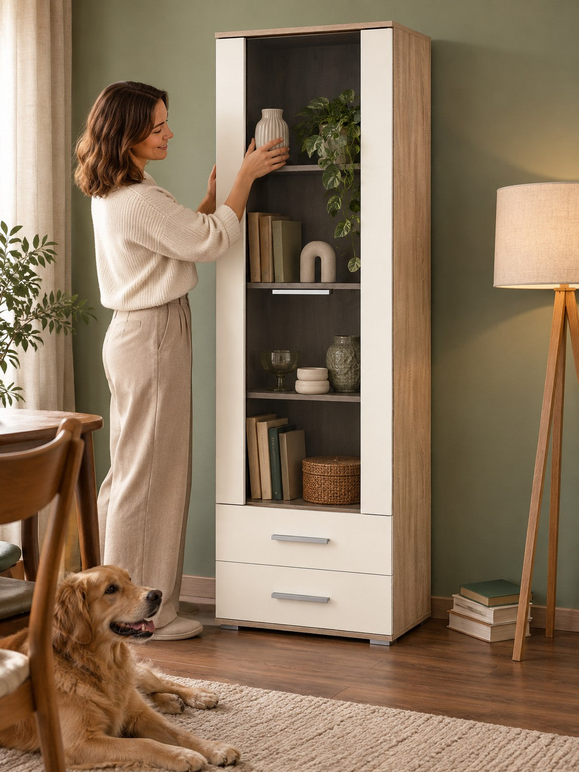Witryna ACHERNAR 60 cm W-1 - biały / dąb sonoma - aranżacja