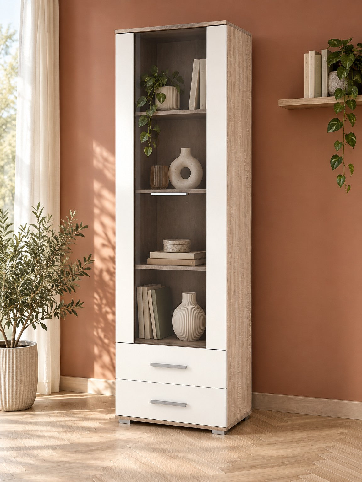 Witryna ACHERNAR 60 cm W-1 - biały / dąb sonoma