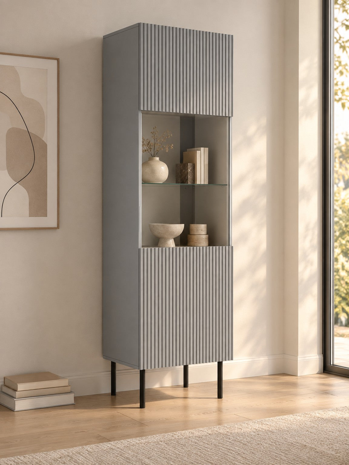 Witryna GELI 50 cm - popielaty / czarny / metal