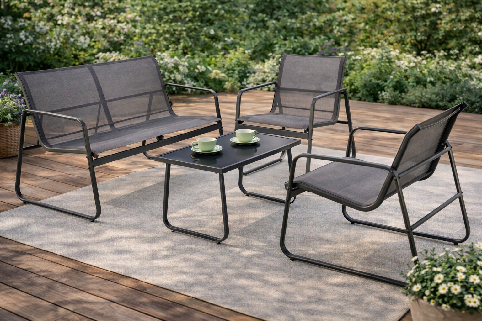 Zestaw ogrodowy LEBA (sofa + 2x fotel + ława ) kolor ciemny popiel i antracyt