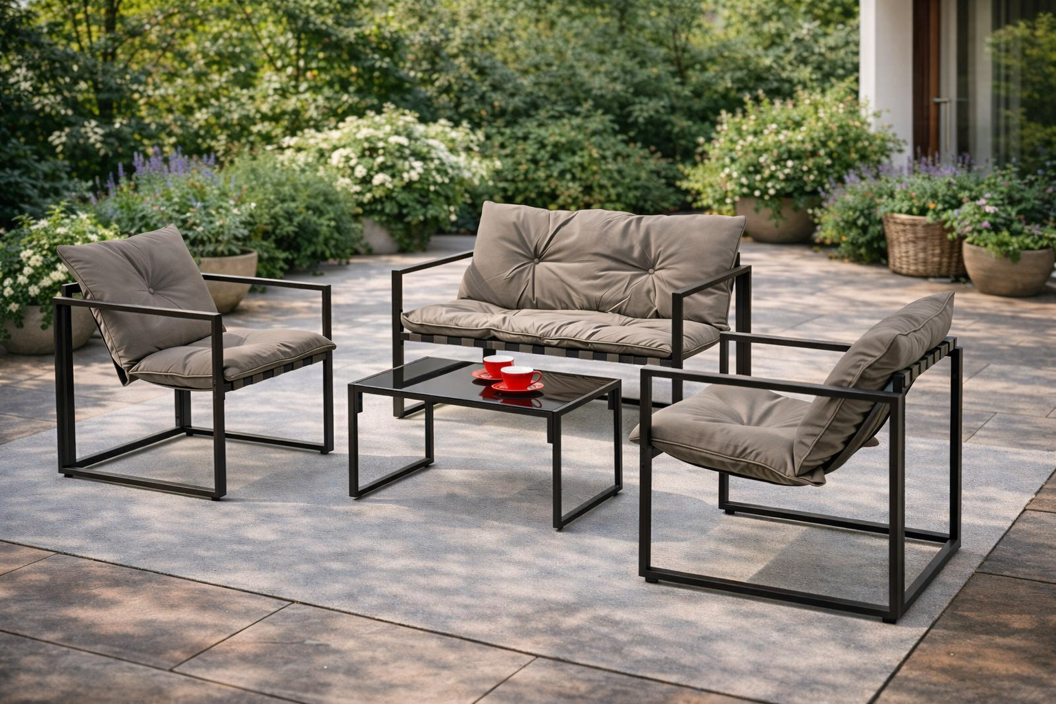 Zestaw ogrodowy KALIFORNIA (sofa + 2x fotel + ława ) - kolor ciemny brąz i cappuccino